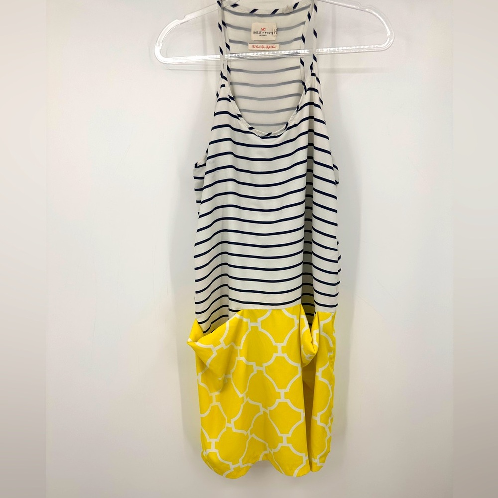 Holly & Whyte Dress Womens Medium Yellow Slouchy Pockets Black White Stripes